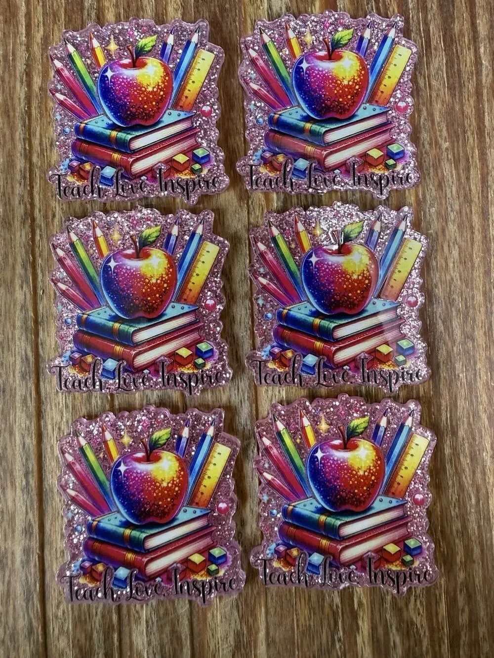 6 Pc Teach Love Inspire Acrylic Flatbacks